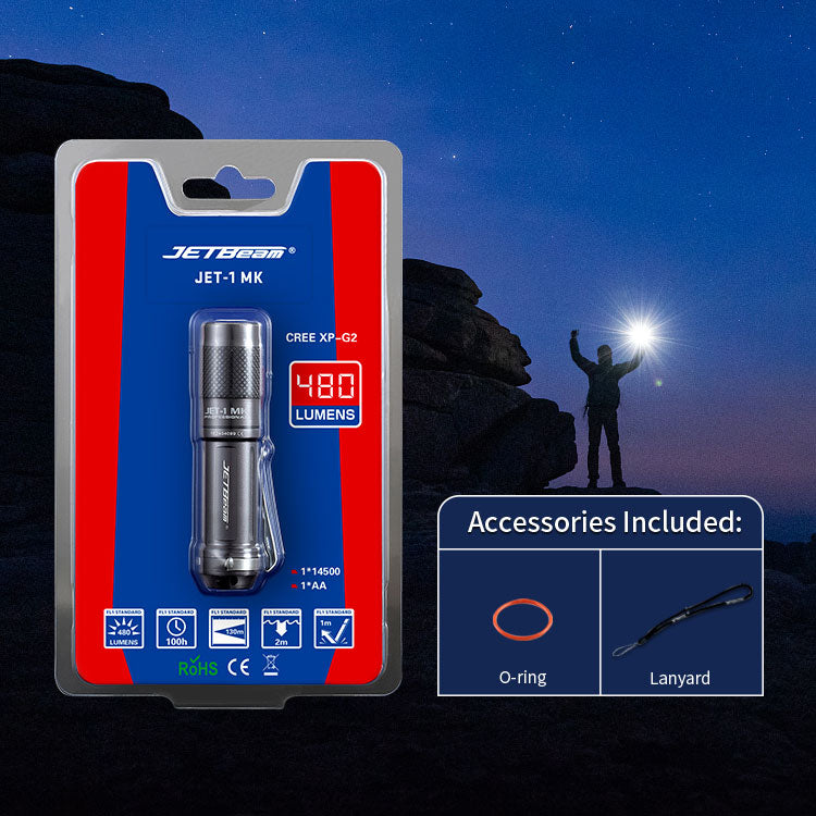 JETbeam® JET-I MK EDC Mini LED Torch Flash Light, USB Rechargeable Outdoor Flashlight 480LM, Battery Not Included