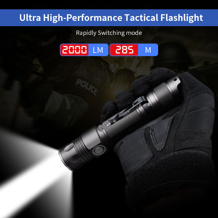 JETBeam® JET-2MS Tactical Flashlight, LED Torch, USB Rechargeable Flash Light 2000LM, Battery Included