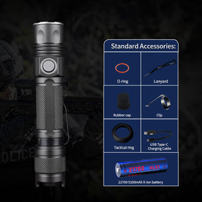 JETBeam® JET-2MS Tactical Flashlight, LED Torch, USB Rechargeable Flash Light 2000LM, Battery Included