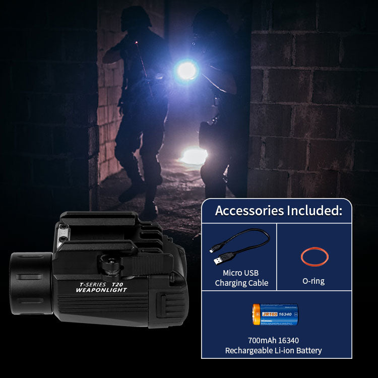 JETBEAM®T20 Gun Light Tactical Flashlight for Pistol, Battery Included