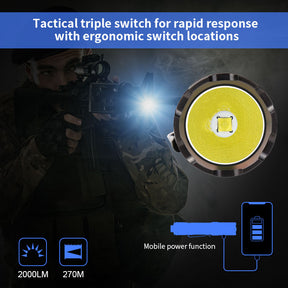 JETBeam® TH10R Tactical Flashlight, LED Torch, USB Rechargeable Flash Light 2000LM, Battery Included